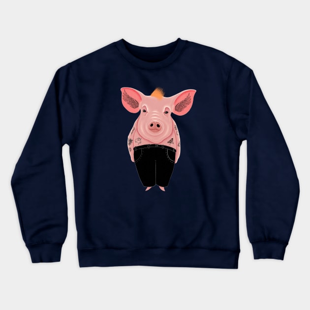 Cool Pig with Tattoo in Trousers Crewneck Sweatshirt by DrawingEggen